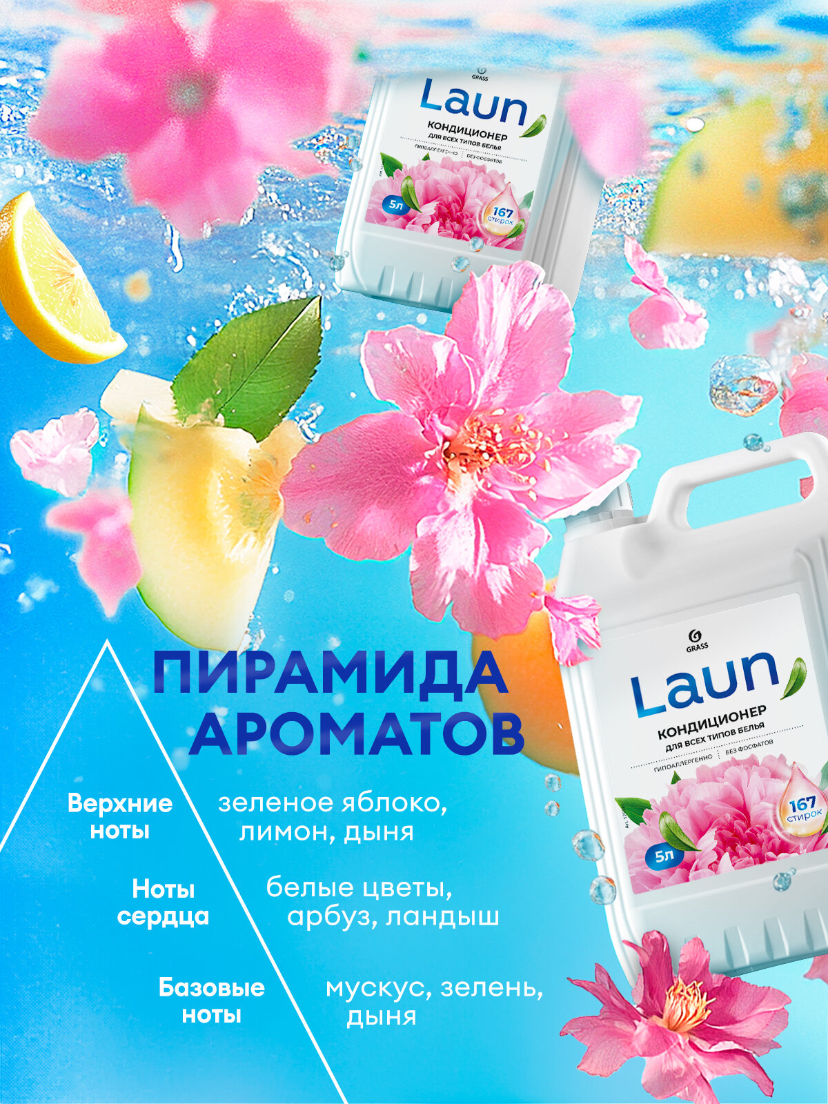 Кондиционер для белья Grass Laun концентрированный Цветочное вдохновение 5 л. — фото 1