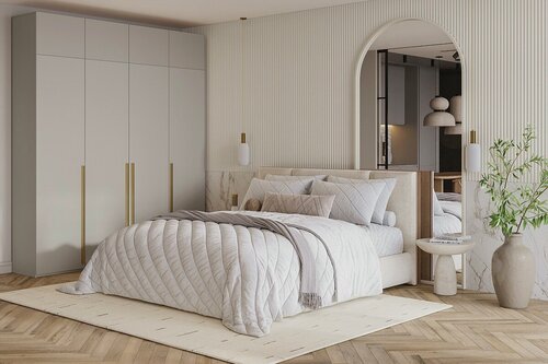 Изображение товара Шкаф распашной МебельЛэнд24 Лорена Хит - 4 с антресолью Кашемир 200x60x260 бежевый для одежды четырехдверный