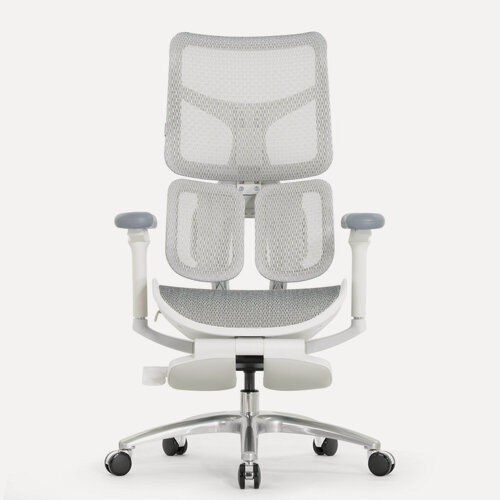 Изображение товара Кресло компьютерное с подножкой SIHOO Doro S100 (разделенный поясничный упор, сетка, белый, серый)