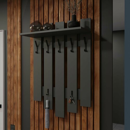 Изображение товара Вешалка настенная в прихожую для одежды , 7 крючков, цвет антрацит, ЛДСП