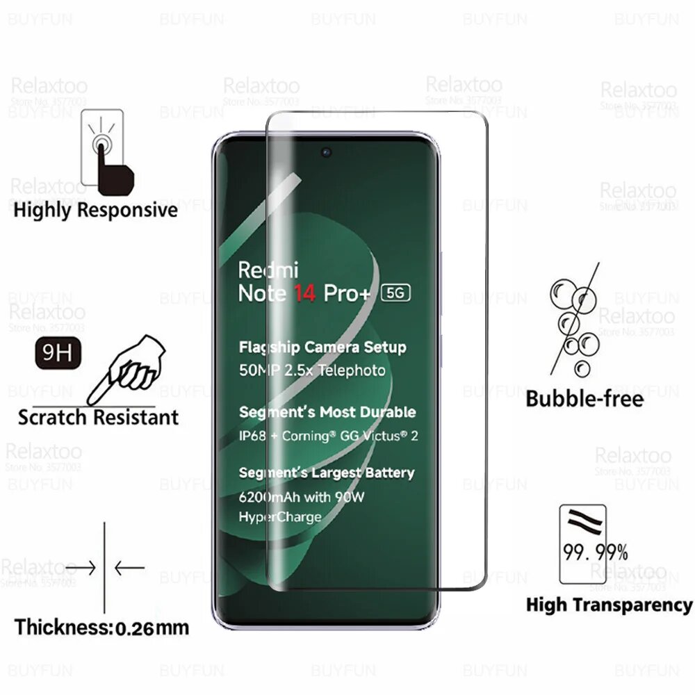 3 шт. изогнутое стекло для Xiaomi Redmi Note 14 Pro + 5G Защитная пленка для экрана из закаленного стекла Redmi Note14 Pro Note14Pro Plus 14Pro, 3 Pieces, RedmiNote14 Pro Plus — фото 1