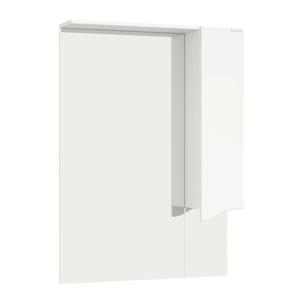 Зеркало Onika Моника 75 R с подсветкой с полкой со шкафчиком 75 см с розеткой белое