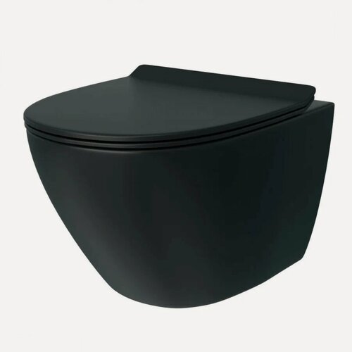 Изображение товара Унитаз подвесной Teymi Lina Pro T40114 Vortex Black с микролифтом, безободковый, без бачка, антивсплеск, фарфоровый, черный, матовый, овальный, сиденье для унитаза в комплекте