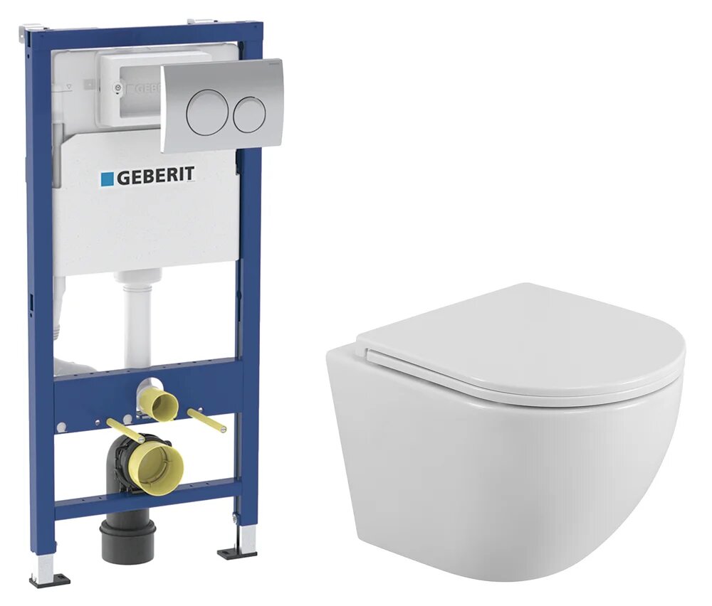 Комплект 2 в 1 Унитаз подвесной BelBagno Uno / Инсталляция с кнопкой Geberit Delta 20 458.118.21.2 цвет хром