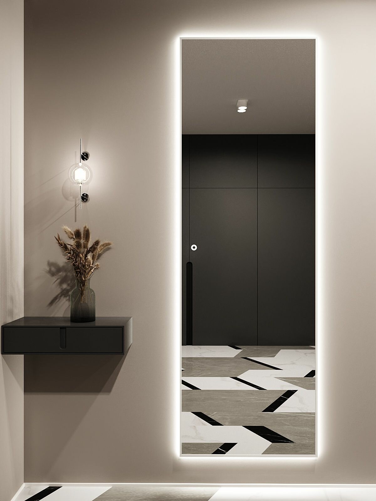 Зеркало настенное 200х70 см. белое с подсветкой сенсорное в алюминиевой раме интерьерное MOONRISE