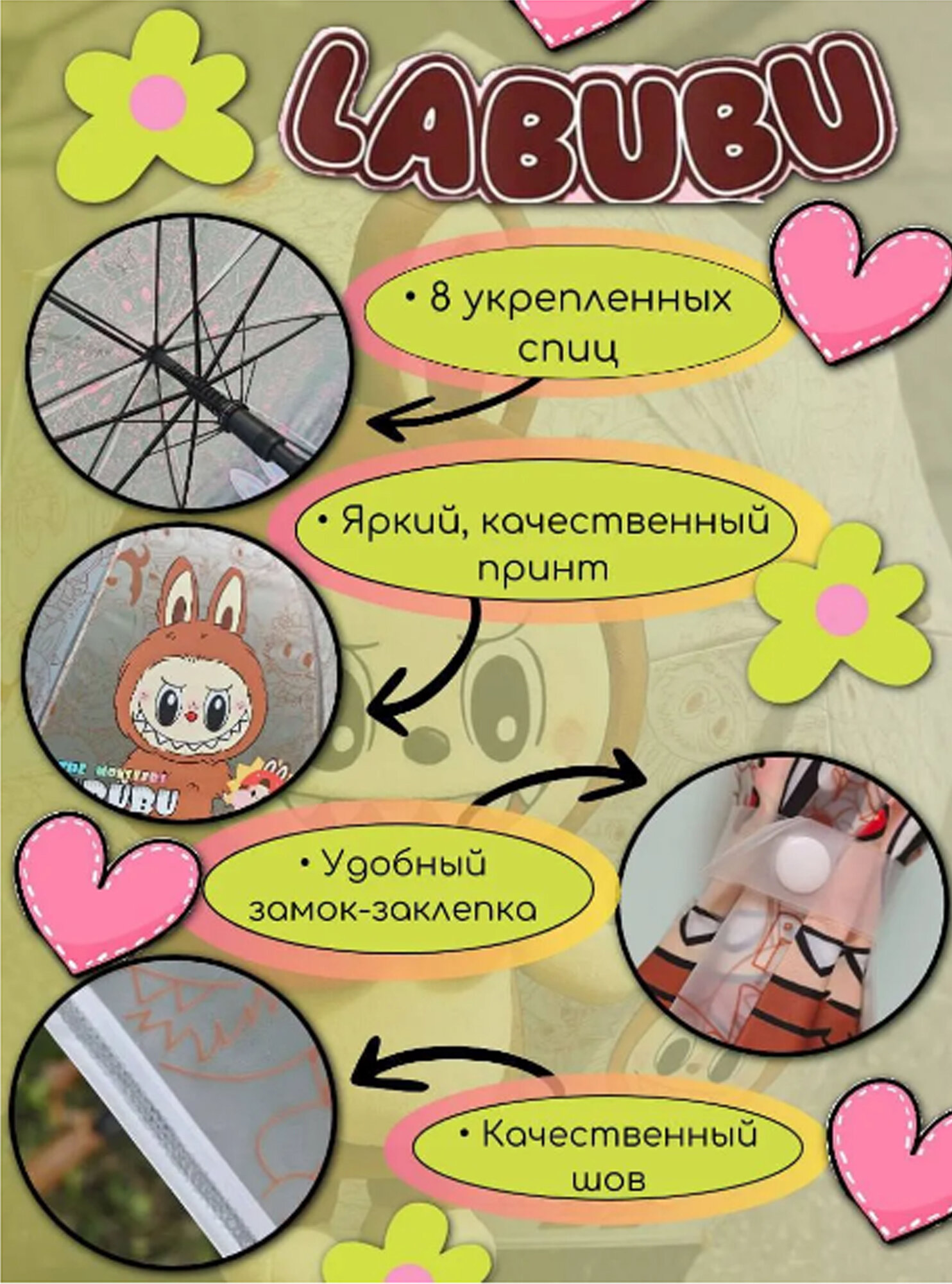 Зонт-трость , бежевый — фото 1