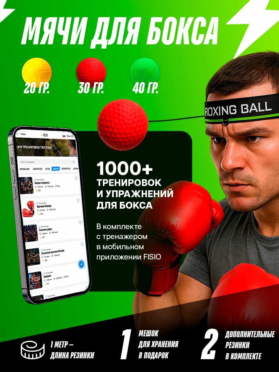 Мяч для бокса на резинке на голову, файтбол, набор 3 шт, боксёрский тренажёр FIGHTBALL