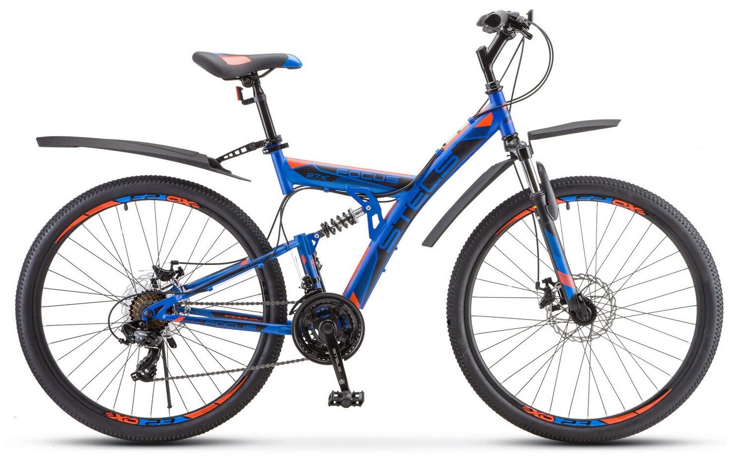 Горный (MTB) велосипед STELS Focus MD 27.5 21-sp V010 (2020) рама 19" Синий/неоновый_красный