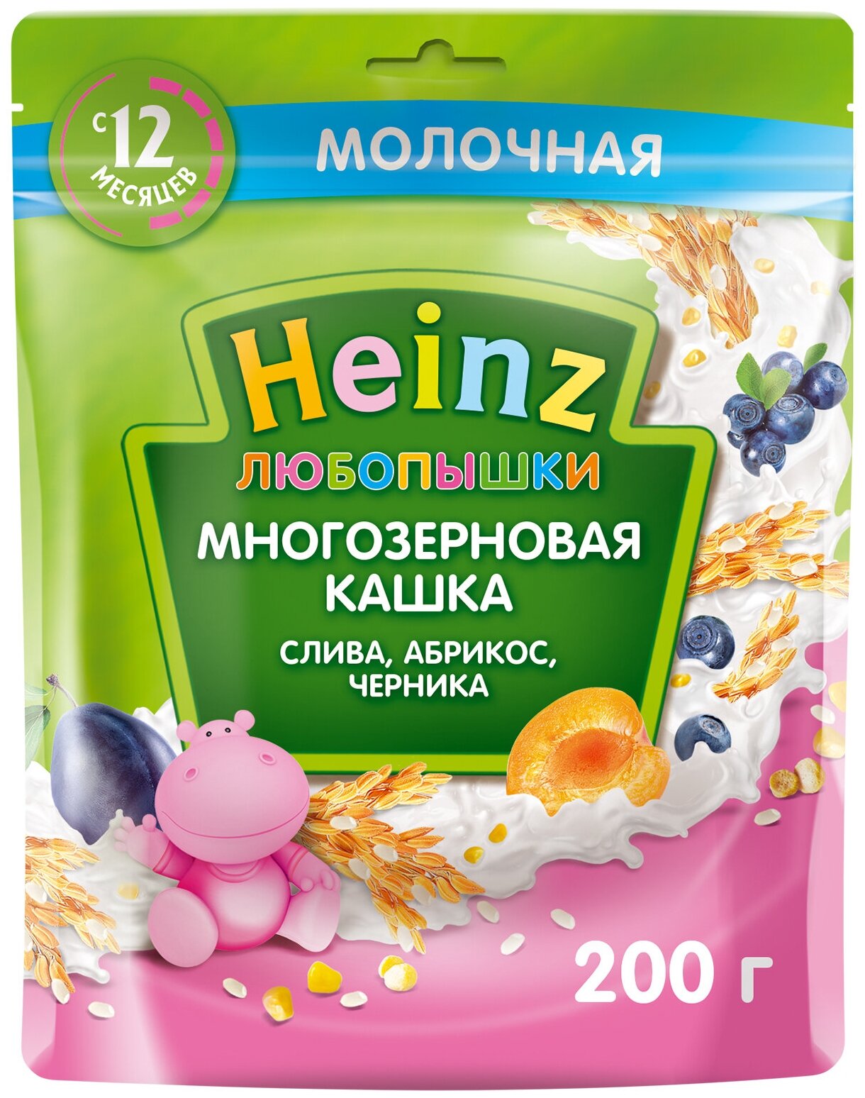 Каша Heinz, Любопышки молочная многозерновая слива, абрикос, черника 200 г - фото №2
