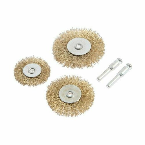 Набор щеток металлических для дрели тундра плоские 50-63-75 мм 3 шт 2 шпильки 650₽