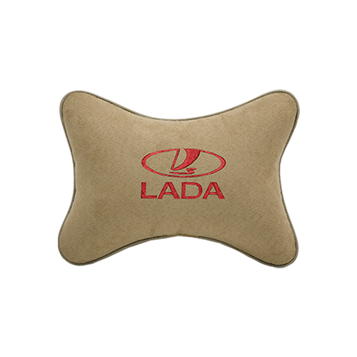 фото Подушка на подголовник алькантара beige (красная) lada vital technologies