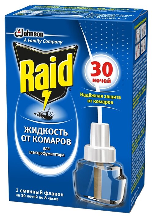 Жидкость для фумигатора Raid от комаров, 43.8 г, 43.8 мл, 60 ночей, голубой