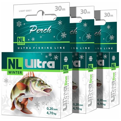 фото Леска зимняя nl ultra perch (окунь) 30m 0,16mm, набор 3шт aqua