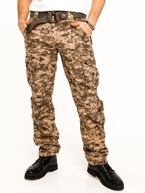 Брюки карго Armed Forces, милитари, прямой силуэт, карманы, с ремнем, размер 40, экрю, коричневый