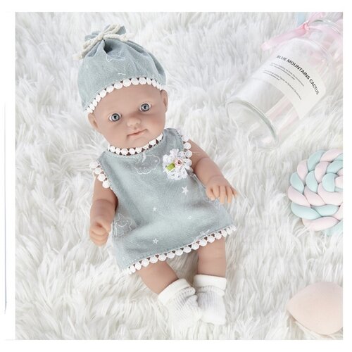 фото Пупс junfa "pure baby", 25 см, в сером платье, шапочке и носочках, в коробке (wj-b9961) junfa toys