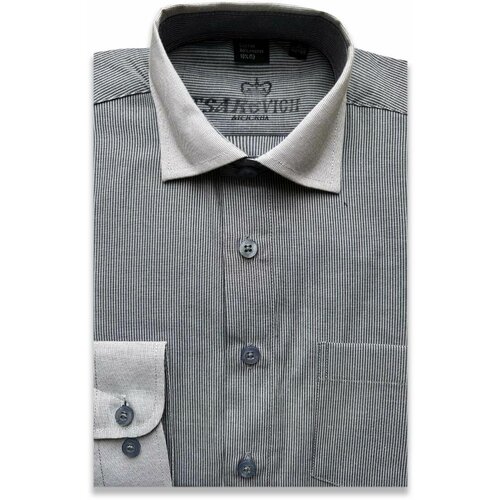 Школьная рубашка Tsarevich, прямой силуэт, на пуговицах, длинный рукав, размер 128-134, серый