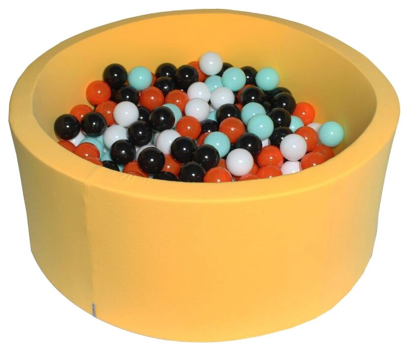 Сухой игровой бассейн “Ночной подсолнух” желтый выс. 40см с 200 шарами в комплекте: черн, бел, оранж, мятн
