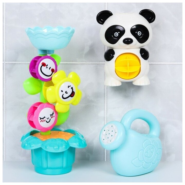 Набор игрушек для ванны КНР "Панда и цветок", 3 предмета, на присоске (6605)