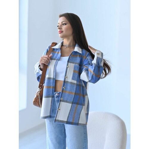 фото Рубашка disorelle, повседневный стиль, оверсайз, длинный рукав, карманы, утепленная, размер s, голубой