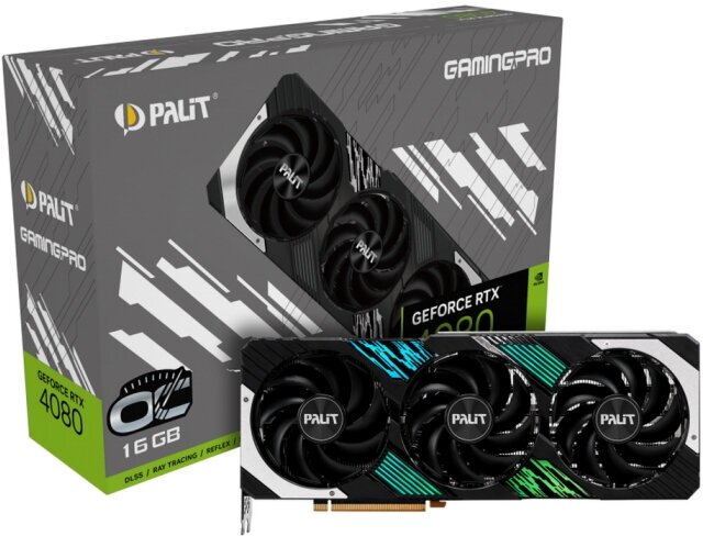 Видеокарта Palit PCI-E 4.0 PA-RTX4080 GAMINGPRO OC NVIDIA GeForce RTX 4080 16384Mb 256 GDDR6X 1260/19000 HDMIx1 DPx3 HDCP Ret