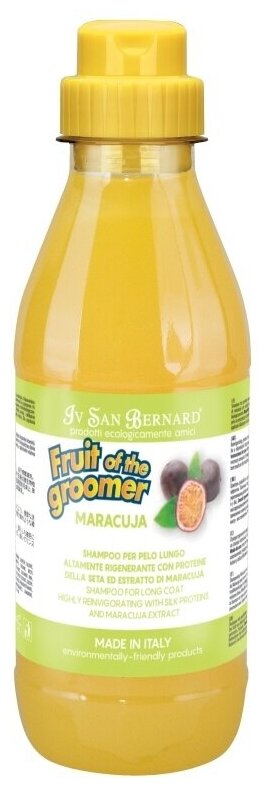 Шампунь Iv San Bernard Fruit of the Groomer Maracuja с протеинами для кошек и собак с длинной шерстью , 500 мл , 550 г