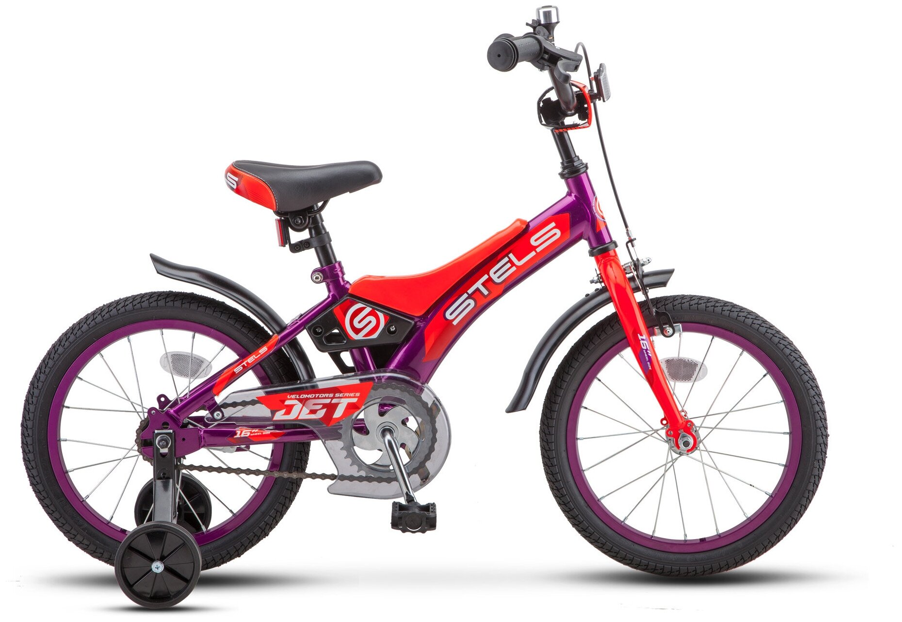 Велосипед Stels Jet Z010 (2021) городской (детск.) кол.:16" фиолетовый/оранжевый 10.5кг