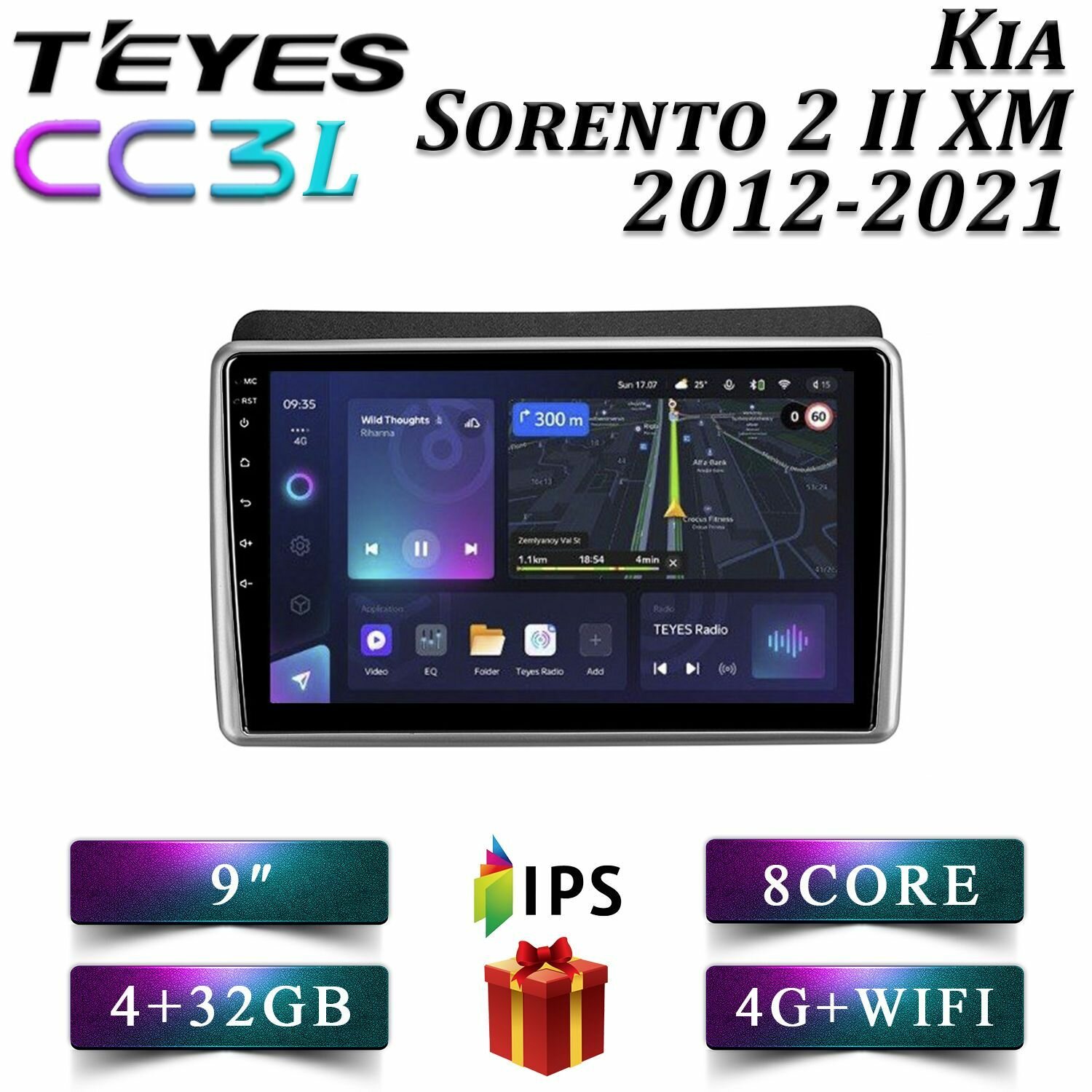 Штатная автомагнитола Teyes CC3L/ 4+32GB/ 4G/ Kia Sorento 2 II XM F2/ Киа Соренто 2 ХМ/ головное устройство/ мультимедиа/ 2din/ магнитола android