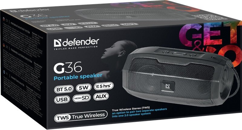 Портативная колонка Defender G36 ,5 Вт, FM/USB/TF/AUX, черный