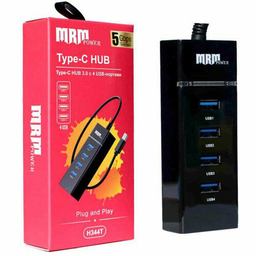 USB-разветвитель (Хаб) H344T 4USB Ports 3.0 Type-C (Black)