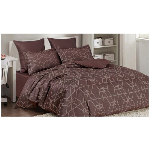 Постельное белье евростандарт Cleo Royal Jacquard 025-RG, жаккард, 4 наволочки: 50 х 70; 70 х 70 см, коричневый