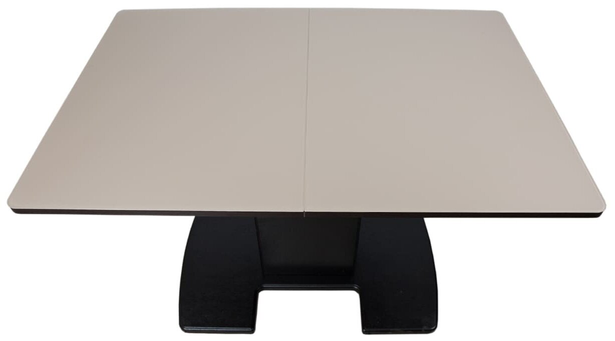 Обеденный стол, СтолБери, Вегас ПР, стекло бежевое матовое, цвет венге, прямоугольный, раскладной, на одной ноге - фотография № 3