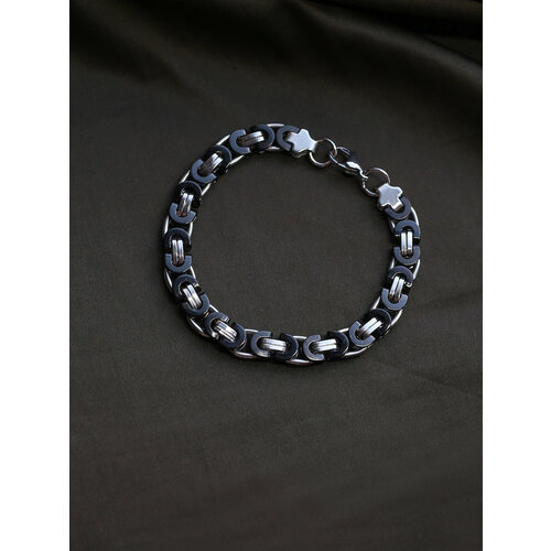 Браслет-цепочка, размер 22 см, размер L, диаметр 8 см, черный, серебристый