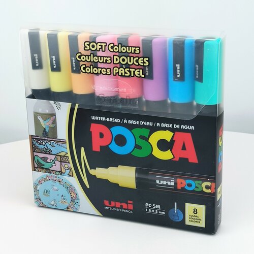 Набор маркеров POSCA PC-5M 8 цветов, мягкие цвета Pastel, толщина 1.8-2.5 мм