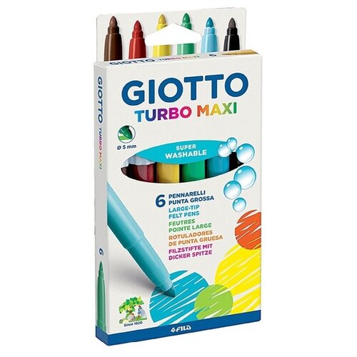 GIOTTO Набор фломастеров Turbo Maxi (453000), разноцветный, 6 шт. giotto набор фломастеров turbo maxi 12 цв sela