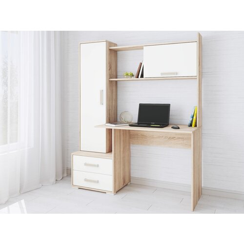 Компьютерный стол Квартет-9 дуб сонома/белый, 1716х1400х550 (ВхШхГ)