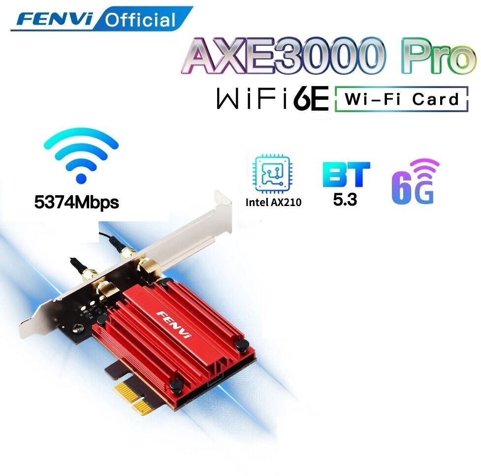 Двухдиапазонный беспроводной Wi-Fi-адаптер Fenvi PCE-AXE3000 Wi-Fi 6E AX210 Bluetooth 53 5374 Mb/s с 2 4 Г 5 ГГц 6 Г Wi-Fi 802 11 AX AC