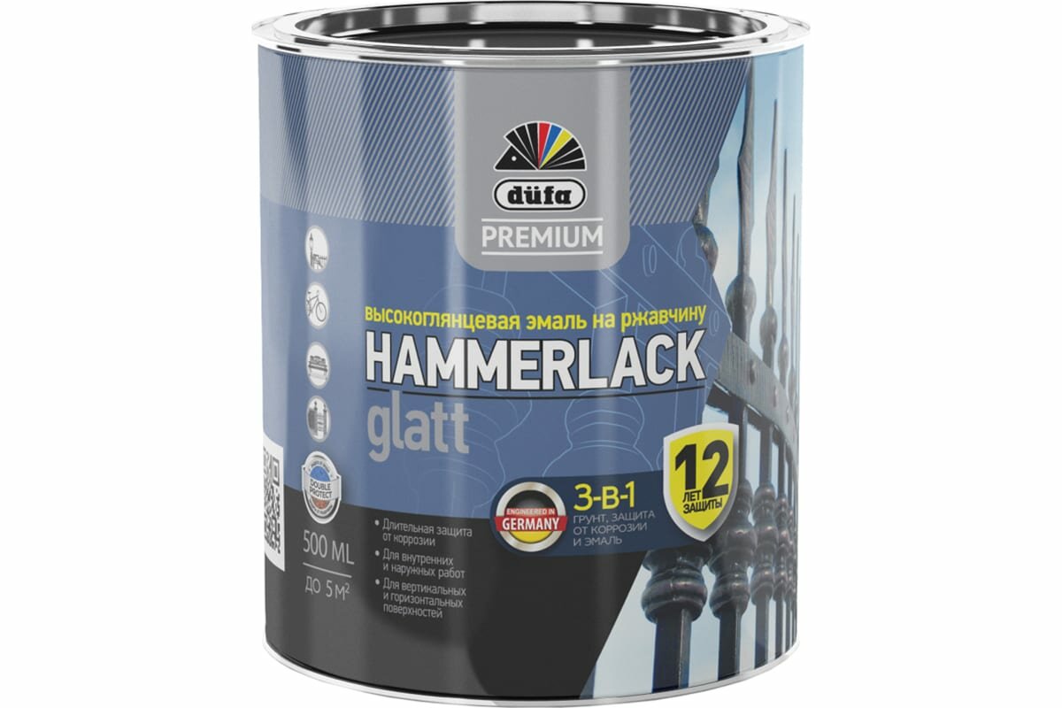 Эмаль Dufa Hammerlack Premium на ржавчину гладкая белый RAL-9010 0.5 л МП00-010409
