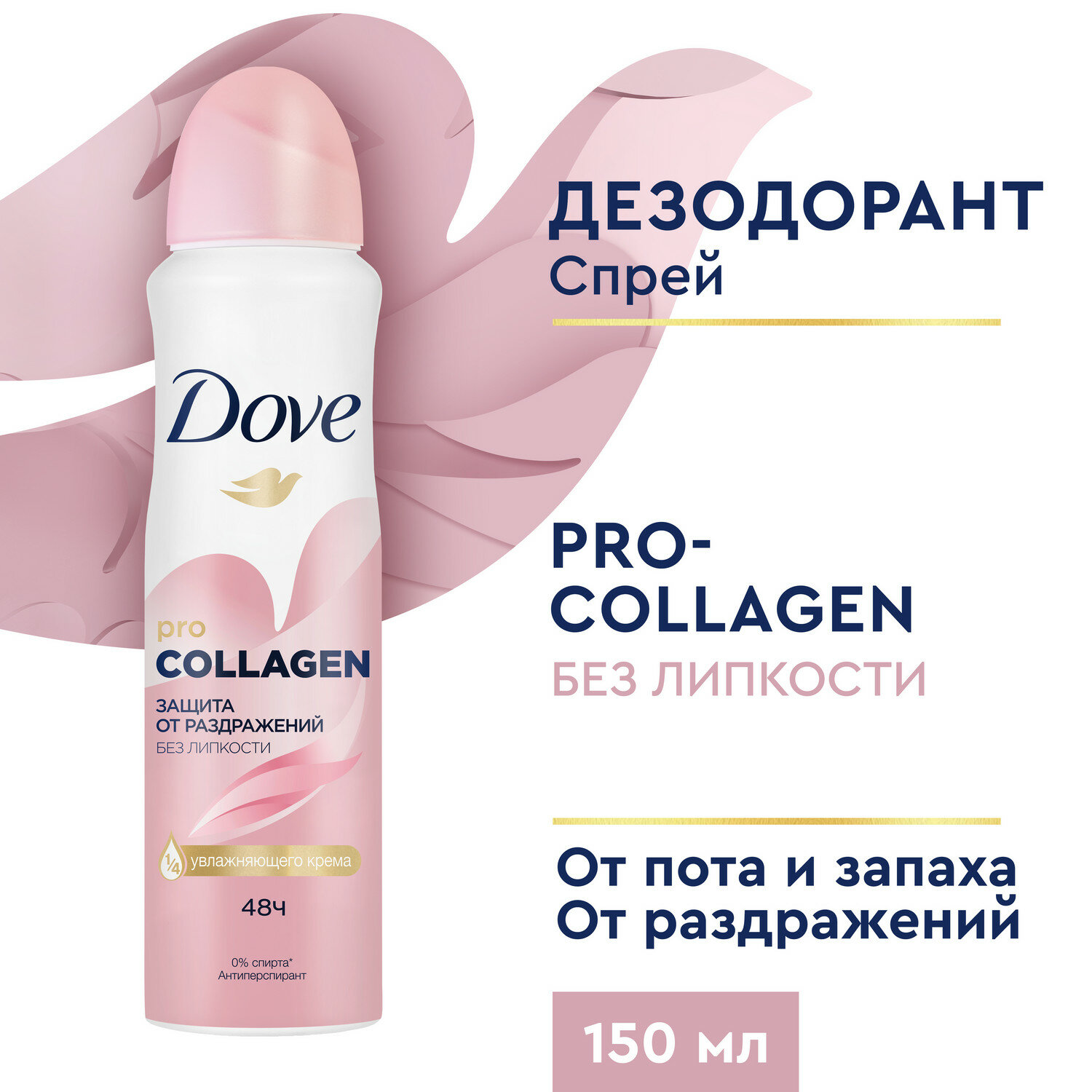 Dove Антиперспирант защита от раздражений без липкости с Pro-collagen комплекс, спрей, 150 мл