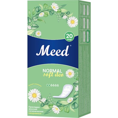 Женские прокладки MEED Normal Soft Deo (20 шт.), гигиенические, ежедневные, целлюлозные, 2 капли ежедневные прокладки meed normal soft deo 20 шт