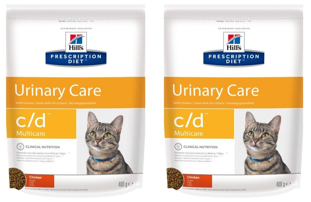 Сухой диетический корм для кошек Hill's Prescription Diet c/d Multicare Urinary Care при профилактике мочекаменной болезни (мкб), с курицей 400 г х 2 шт.
