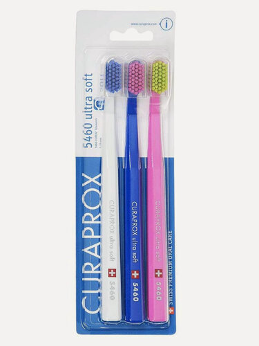 Изображение товара Набор зубных щеток CURAPROX CS 5460/3 (белый-синий-розовый) "ultrasoft", d 0,10 мм (3 шт.)