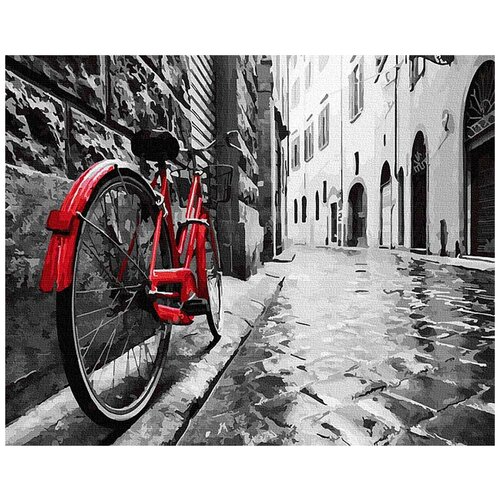 фото Картина по номерам "красный велосипед в старом городе", 40x50 см molly