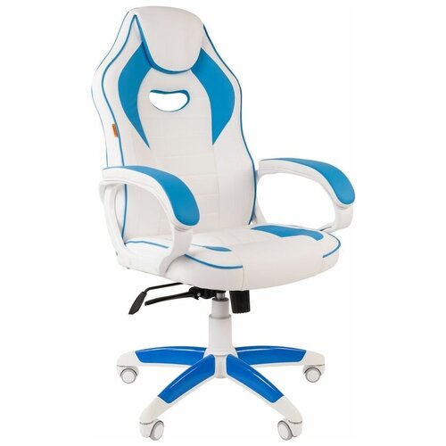 фото Игровое кресло chairman chairman game 16 white, обивка: искусственная кожа, цвет: экопремиум белая/голубая