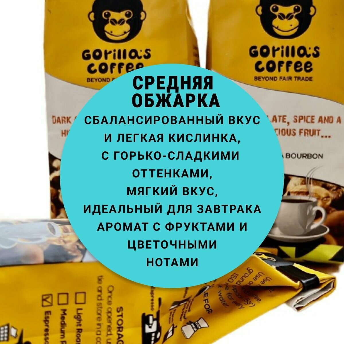 Кофе молотый Gorillas coffe 100% ARABICA BOURBON, средняя обжарка 250 гр - фотография № 6