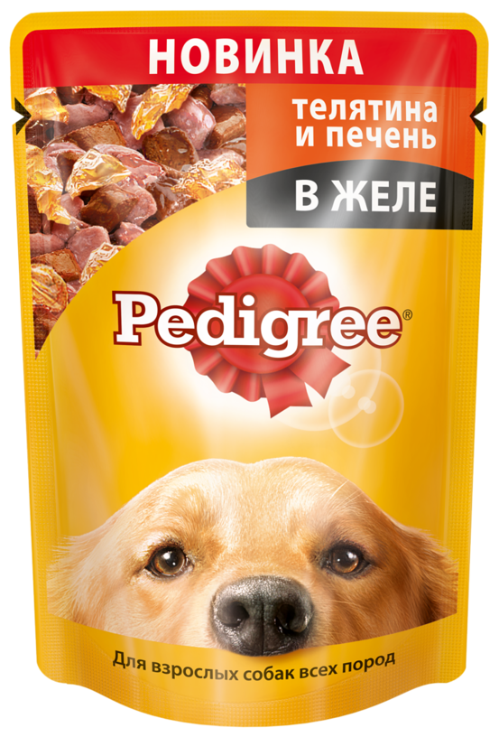 Pedigree Паучи для взрослых собак всех пород с телятиной и печенью в желе 85г 10222593 0,085 кг 43501 (10 шт)