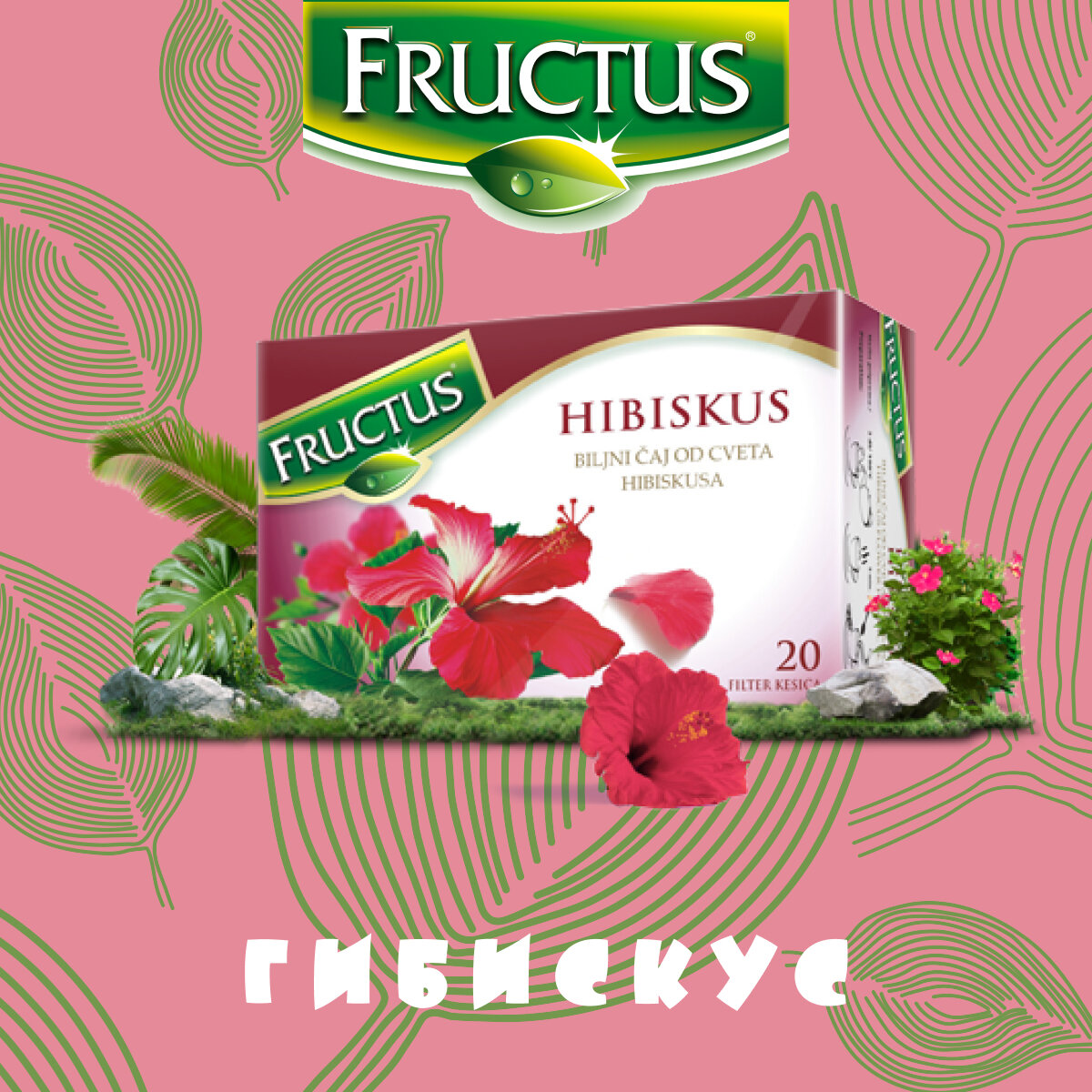 Чай в пакетиках FRUCTUS (Фруктус) Classic Hibiscus травяной из цветков гибискуса, Сербия, 20 шт - фотография № 1