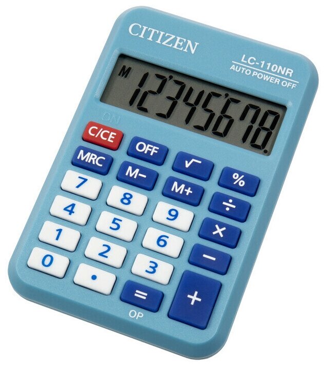 Калькулятор карманный Citizen LC-110NR-BL, 8 разр., питание от батарейки, 88*58*11мм, голубой