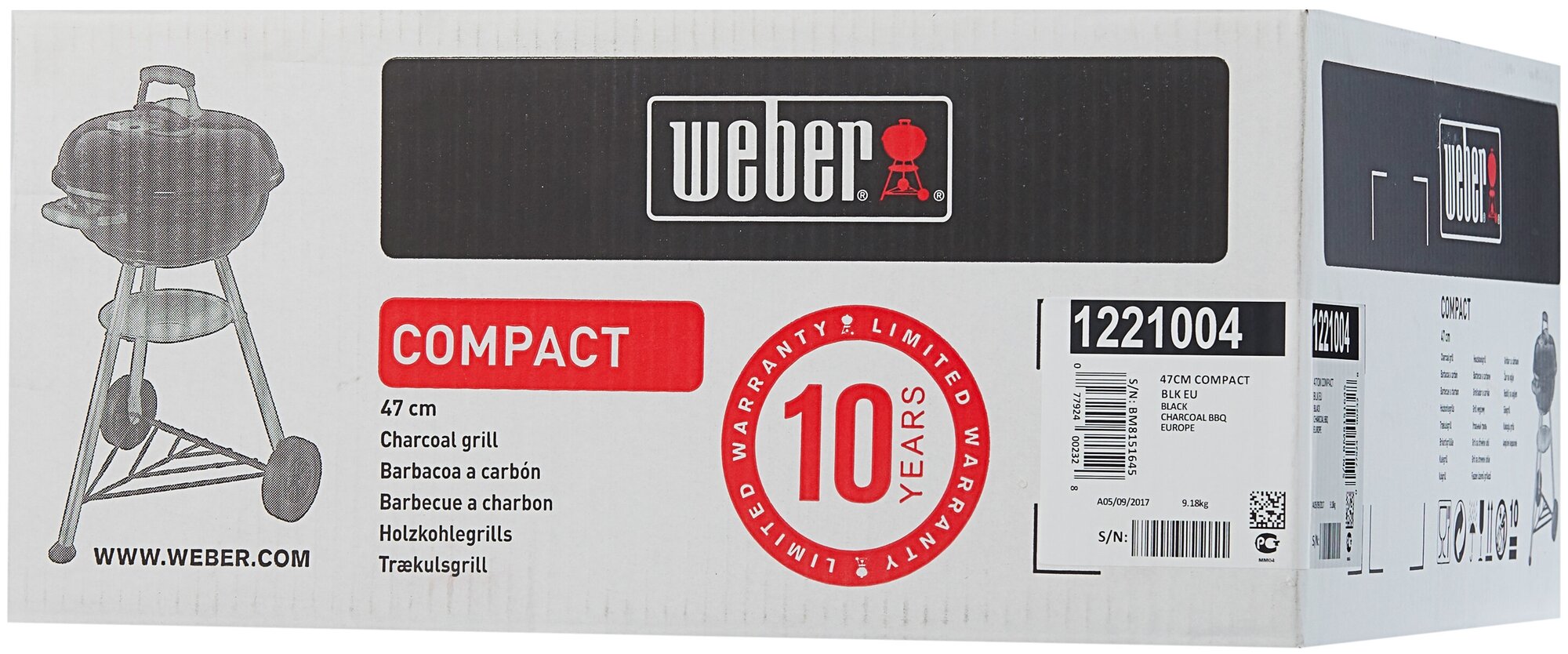 Гриль угольный Weber Compact Kettle, 47 см, чёрный