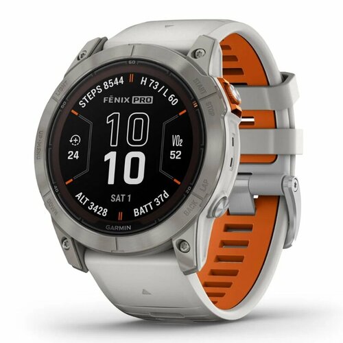 Умные часы Garmin fenix 7X Pro – Sapphire Solar Edition Titanium with Fog Gray/Ember Orange Band (010-02778-15)