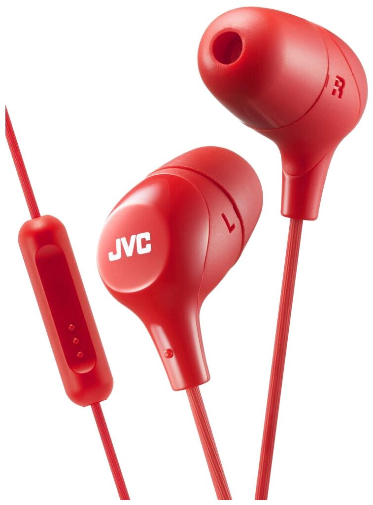 Наушники JVC HA-FX38M-R-E Marshmallow внутриканальные, проводные, встроенный микрофон, ПДУ, красные